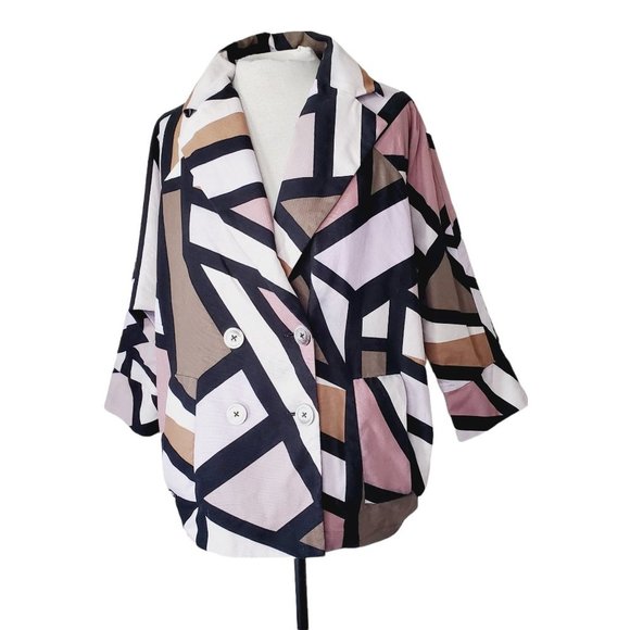 Diane Von Furstenberg Jacket Abstract Retro Double Breasted Cotton Purple 6 - Picture 2 of 14